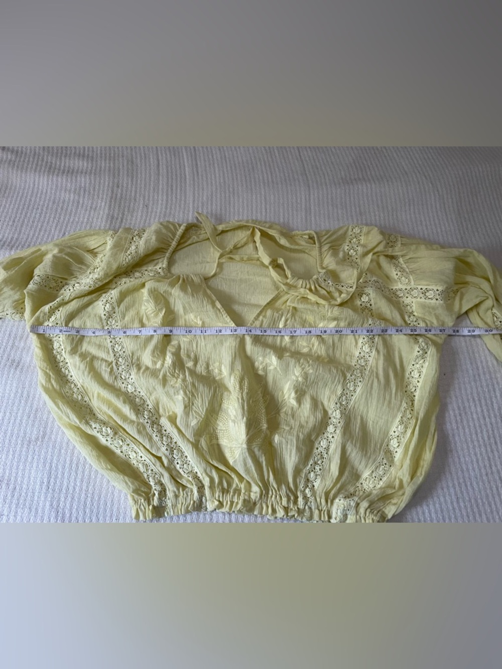 Free People Maria Boho Peasant Blouse Yellow Cottagecore Wheat XS Cotton Lace - Picture 10 of 11